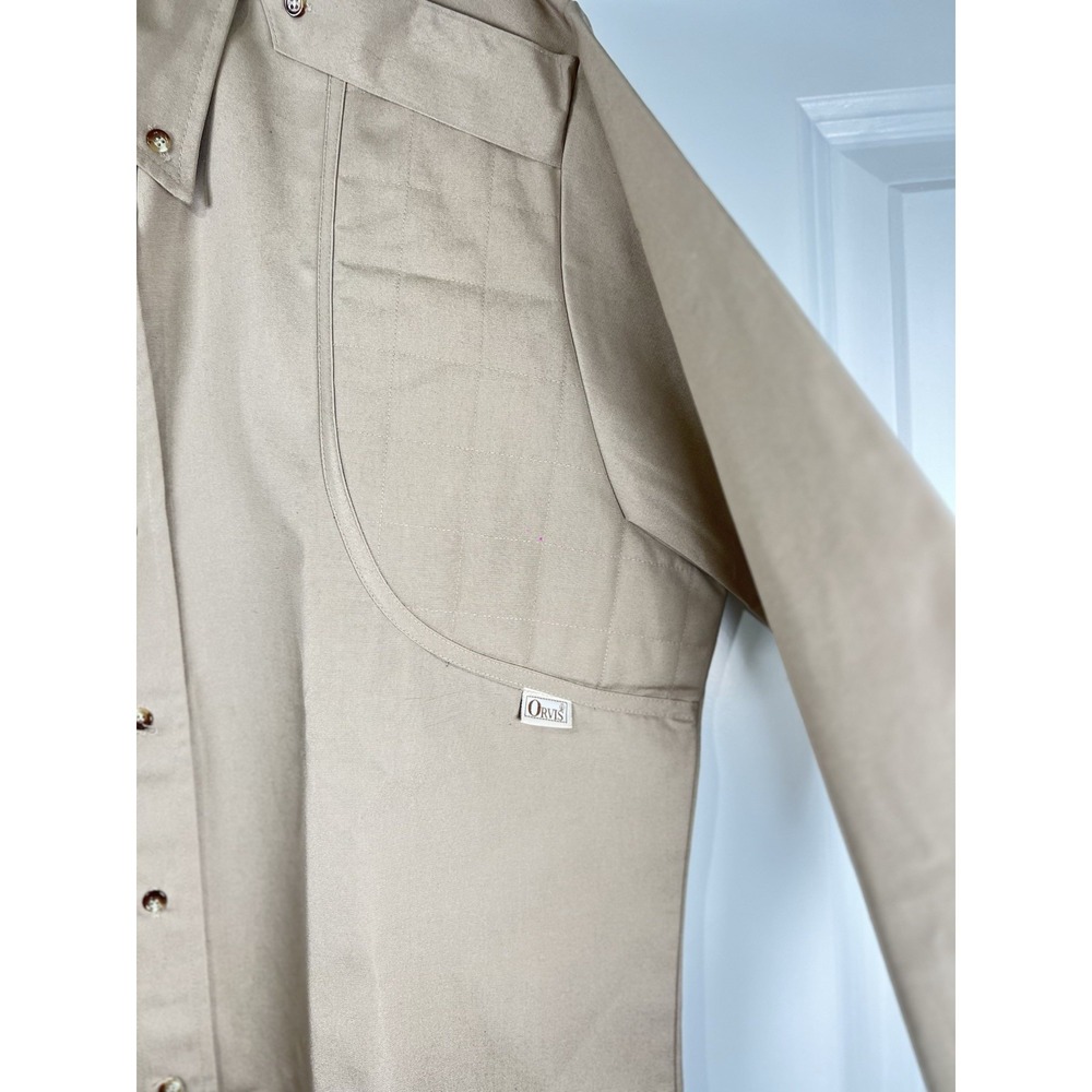 Vintage 70s 80s Orvis Men's Beige Button-Down Shirt M Long Sleeve - Picture 2 of 9